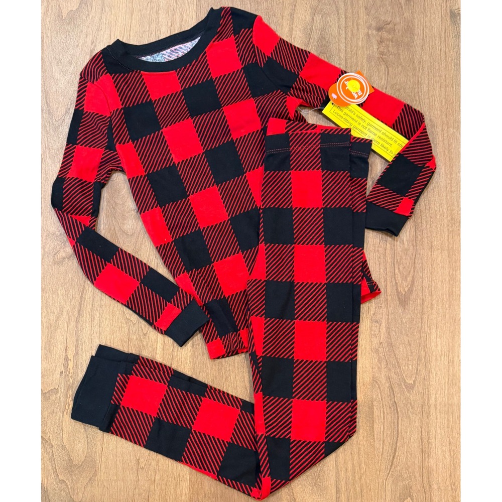 Wonder Nation Boys Red Black Buffalo Plaid 2 Piece Pajama Set Size 8 NWT